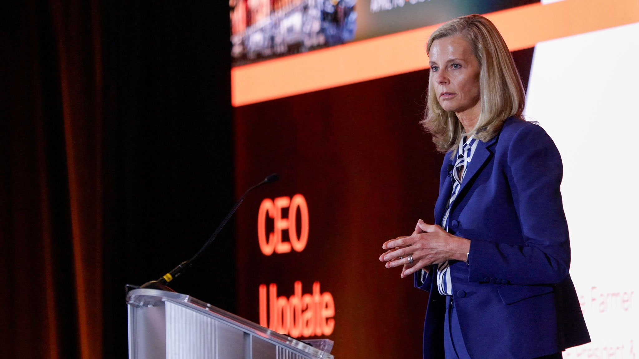Katie Farmer speaking during CEO Update at BNSF Ag & Energy Summit at Ritz-Carlton Las Colinas