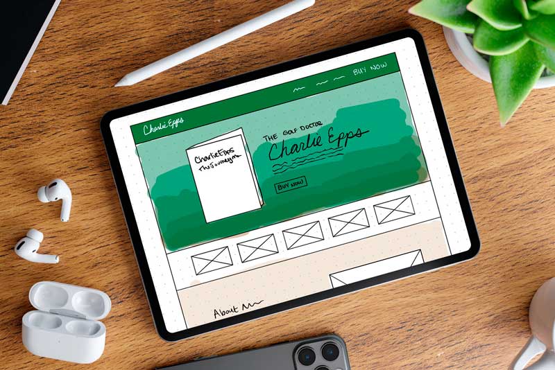 website wireframe sketch for Charlie Epps site